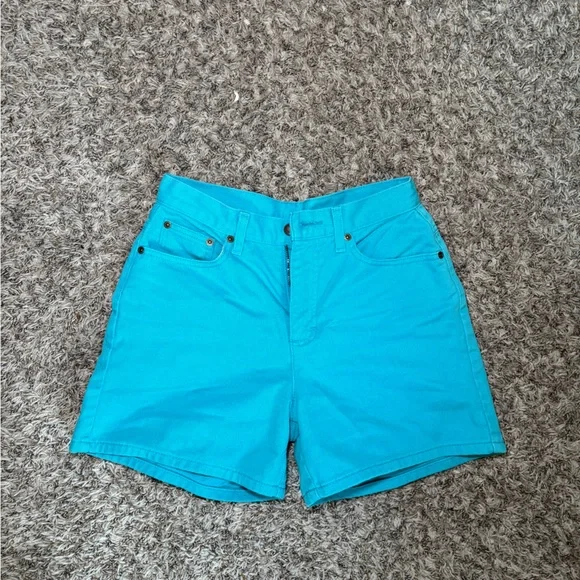 Vintage Bright Turquoise High-Waist Cotton Shorts - Picture 1 of 3